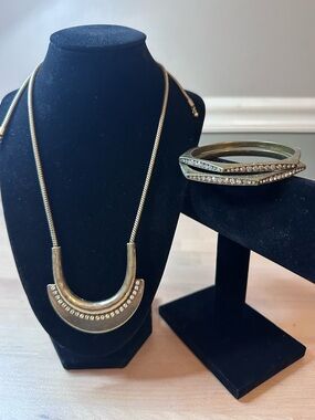 Gold-Tone Crescent Necklace & Bangle Set - Women Jewelry: Chloe & Isabel